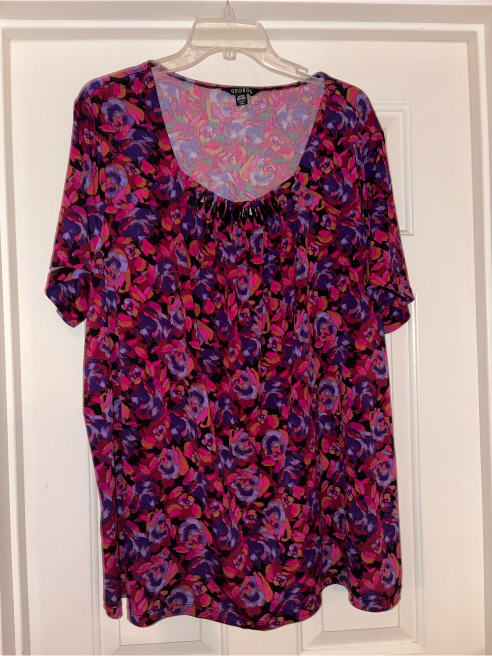 George Women’s Short Sleeve Scoop Neck Floral Tunic in Pink & Purple 3X